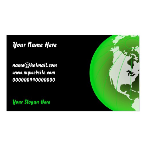 Green America Globe, Your Name Here, Business Card Template (front side)
