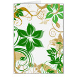 Green and Beige Brushed Flowers 2 Greeting Cards