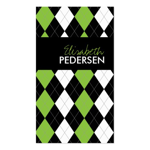 Green and Black Argyle Business Cards (front side)