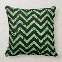 Green and Black Chevron Throw Pillow