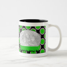 Green and black circles photo frame mug