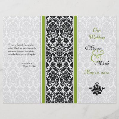 Green and Black Damask Wedding Program Flyer