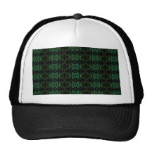 Green and black floral pattern. hats