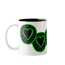 Green and black Heart -3- mugs