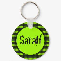 Green And Black Plaid Customizable Keychain