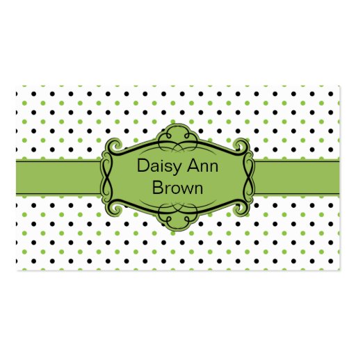 Green and Black Polka Dots Business Card (front side)