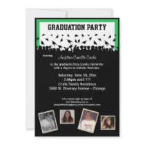 Green And Black Silhouette Graduation Party Invites