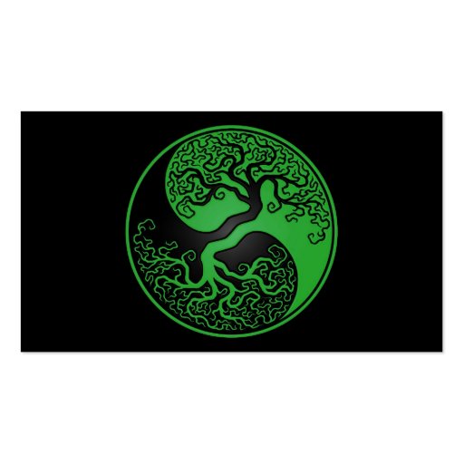 Green and Black Tree of Life Yin Yang Business Card Templates (front side)