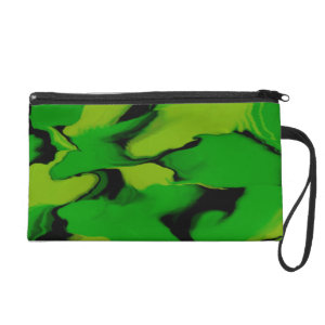 Green and Black Wavy Design Wristlet Clutches