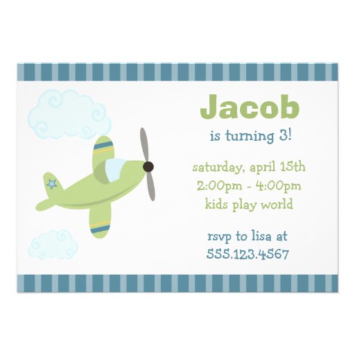 Green and Blue Airplane Birthday Party Invitations (front side)