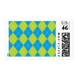 Green and Blue Argyle Pattern Postage