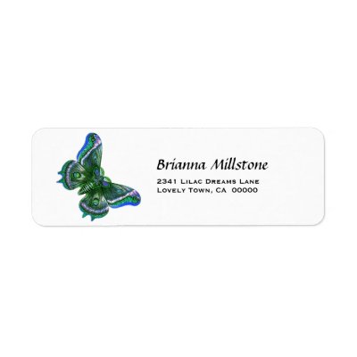 Green and Blue Butterfly Return Address Label by JaclinArt