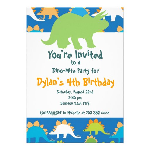 Green and Blue Dinosaur Birthday Party Invitations