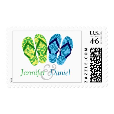 Green And Blue Flip Flops Summer Wedding Postage