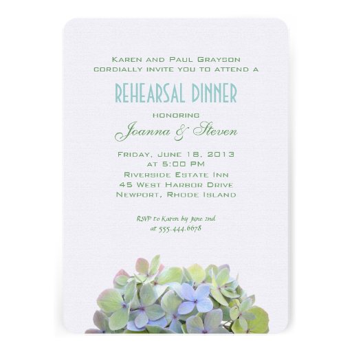 Green and Blue Flowers Rehearsal Dinner Invite (front side)