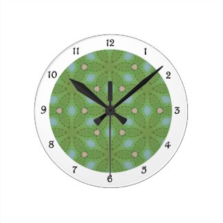 Green and Blue Leafy Pattern Clock