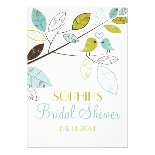 Green and Blue Lovebirds Bridal Shower Invitations