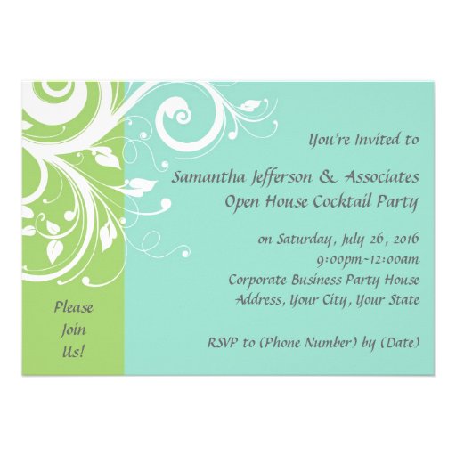 Green and Blue Swirl Corporate Party Invitation