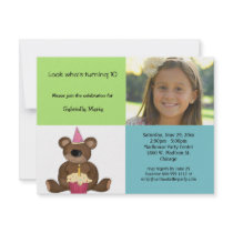 Green And Blue Teddy Bear Photo Invitation