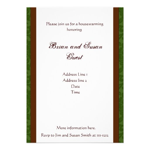 Green and Brown Damask Housewarming Invitation