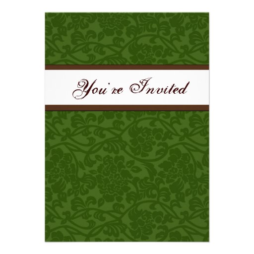 Green and Brown Damask Housewarming Invitation (front side)