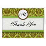 Green and Brown Damask Thank You Cards