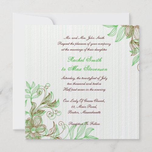 Green and Brown Floral Wedding Invitation invitation 