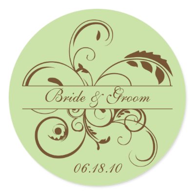 Green and Brown Flourish Monogram Sticker Label