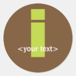 Green and Brown Monogram - Letter I Round Sticker