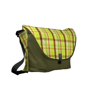 Green and brown plaid pattern messenger bag