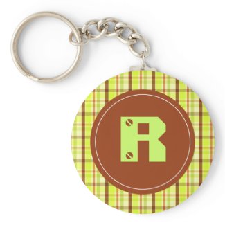 Green and brown plaid with "R" monogram Keychains