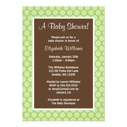 Green and Brown Polka Dots Baby Shower Invitations