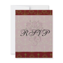 green and burgundy red chandelier damask christmas announcements