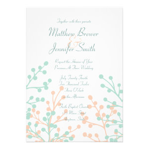 Green and Coral Floral Custom Wedding Invitation