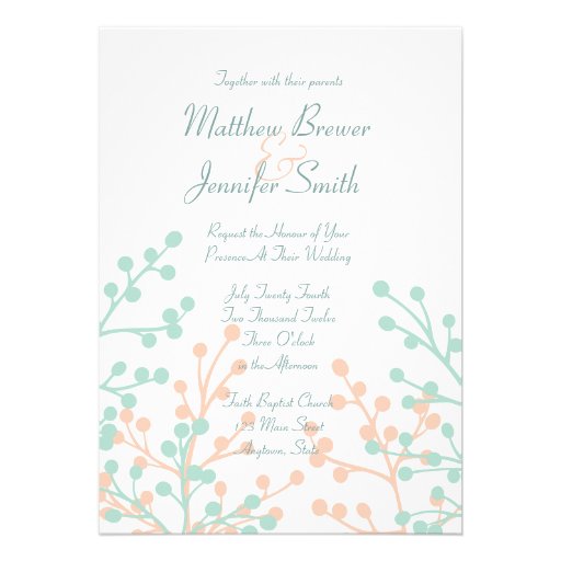 Green and Coral Floral Custom Wedding Invitation (front side)