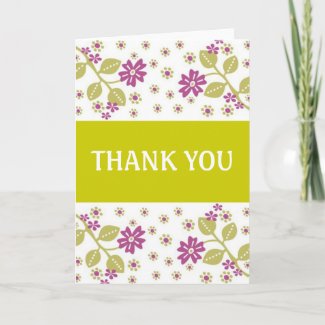 Green and fuchsia floral thank you card card