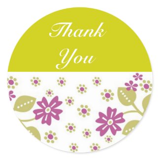 Green and fuchsia Flowers Thank You Envelope Seals sticker