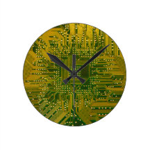Green and Gold Electronic Computer Circuit Board Wall Clocks
