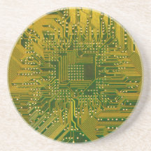 Green and Gold Electronic Computer Circuit Board Drink Coasters