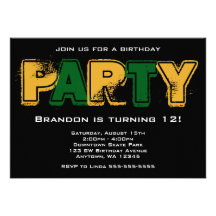 Green and Gold Grunge Birthday Party Personalized Announcements