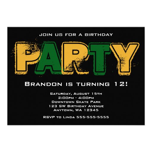 Green and Gold Grunge Birthday Party Personalized Announcements