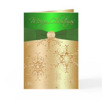 Green and Gold Snowflakes Christmas Card card