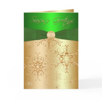 Green and Gold Snowflakes Season's Greetings Card card
