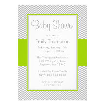 Green and Gray Chevron Baby Shower Invitations