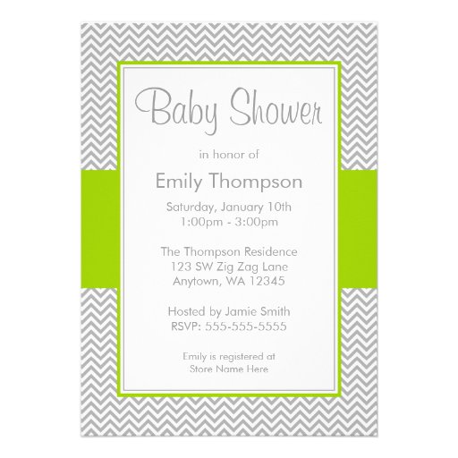 Green and Gray Chevron Baby Shower Invitations