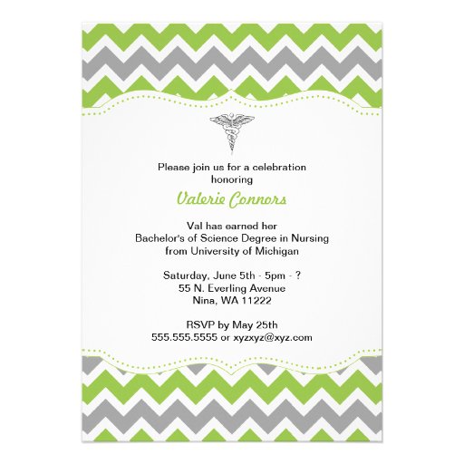 Green and Gray Chevron Nurse Graduation Invite RN