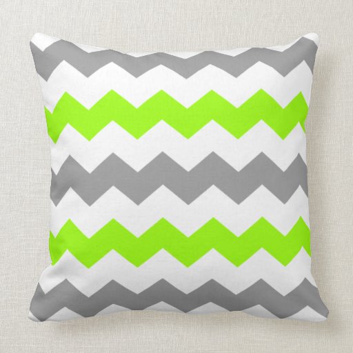 Green and Grey Chevron Throw Pillow