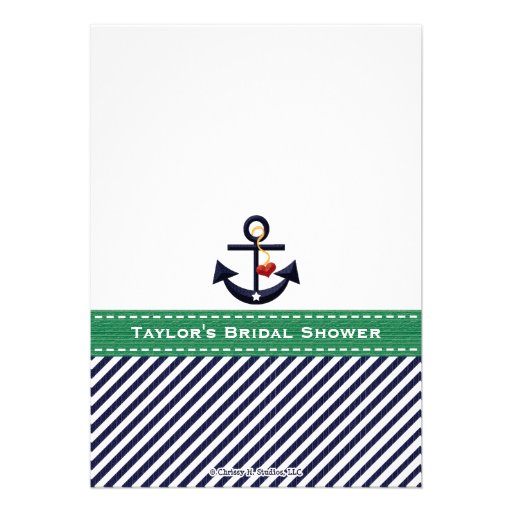 Green and Navy Blue Anchor Bridal Shower Invites