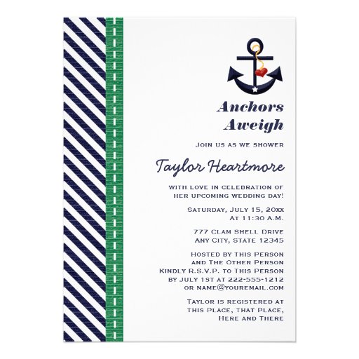 Green and Navy Blue Anchor Bridal Shower Invites