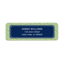 Green and Navy Blue Greek Key Pattern Return Address Labels